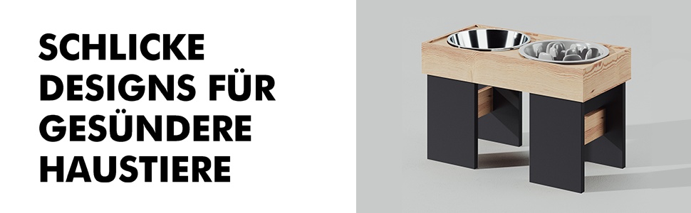 Підвищений годівниця для котів та маленьких собак TUONKEE, 2 миски з нержавіючої сталі, дерев'яний підстав з масивного дерева (чорний)