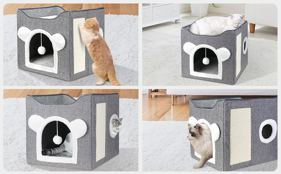 Кігтечка-ліжко для котів Furjoy: двоярусна кімната-будинок з іграшкою та когтеточкою, 40x40x40 см