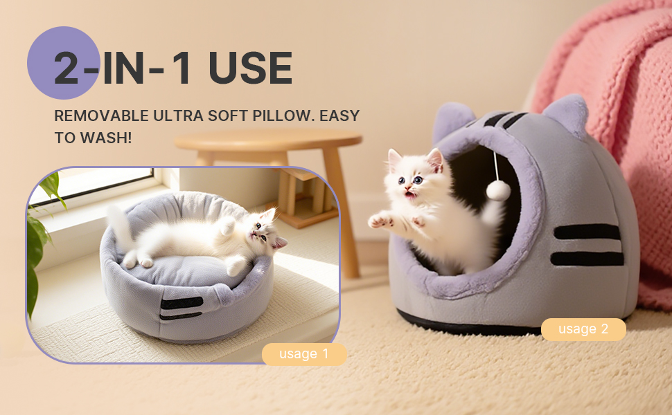 Кішка ліжко для котів, форма кота 40x40x32 см, велика кішка-печера, темно-сірий колір, складне ліжко для котів з пральними подушками, кішка-будиночок для кошенят, маленьких, середніх домашніх тварин, сірий колір