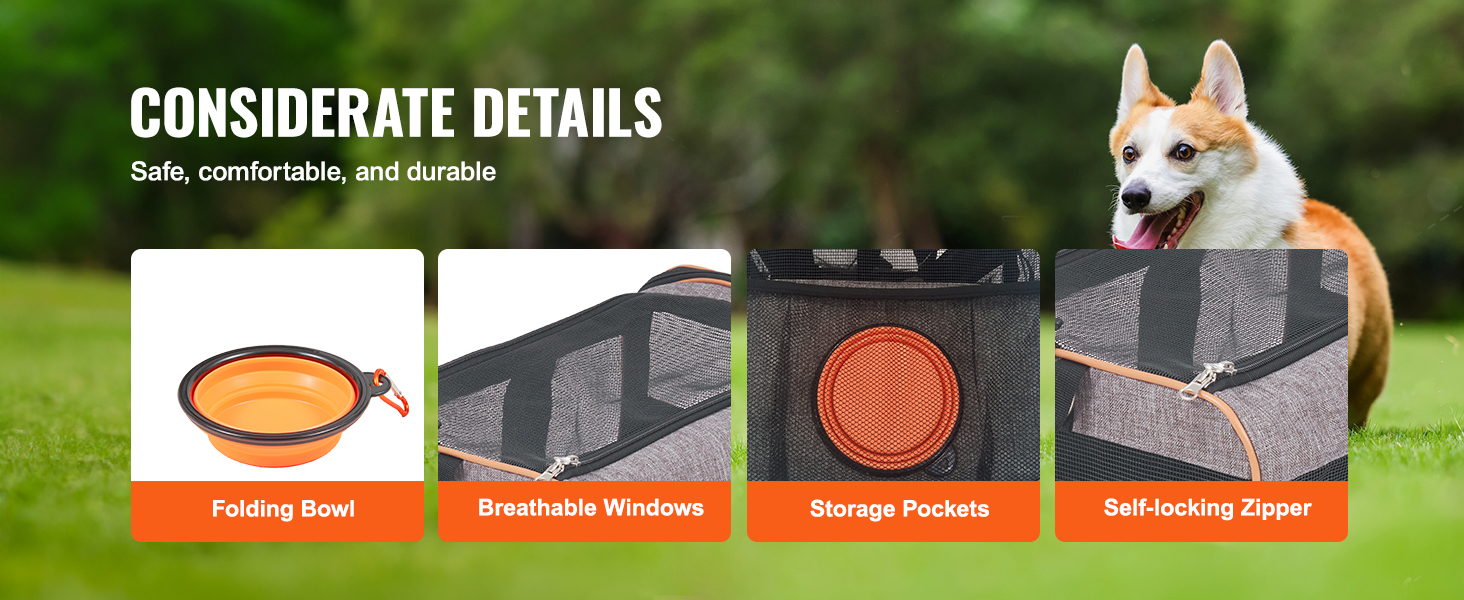 Тролей для собак VEVOR, розкладний, до 15,8 кг, з сумкою для зберігання, 4 колеса, з оксфорду 600D, сірий, ідеальний для подорожей