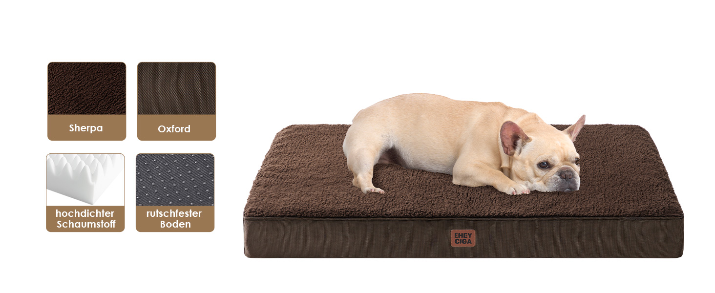 Ортопедичне ліжко для собак середніх порід EHEYCIGA 89x58x9 см, м'яке, знімний чохол, коричневе