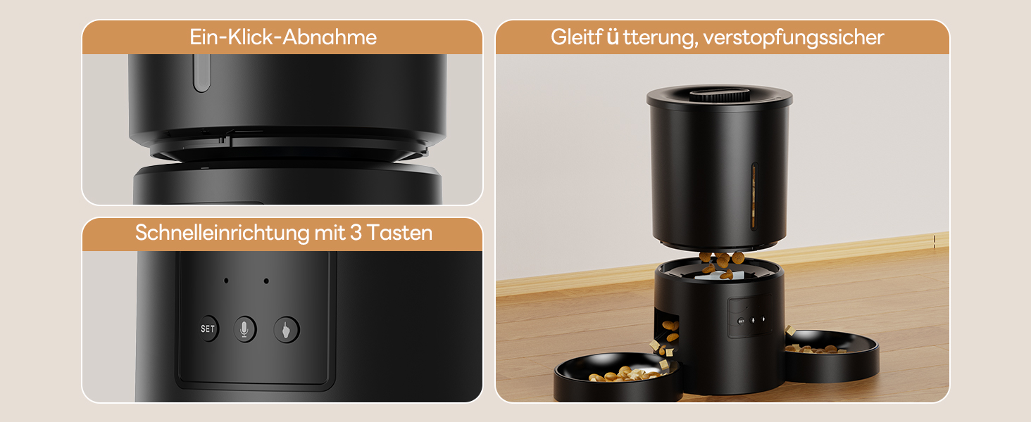 Автоматичний годівниця для котів AONBOY з двома мисками та Wi-Fi: 5L, таймер, для сухого корму, чорна