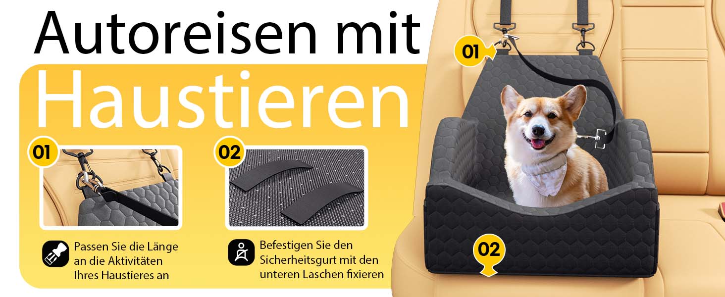 Автокрісло для собак UNICITII: безпечне та зручне автоліжко для собак малого та середнього розміру (до 13.6 кг), чорного кольору.
