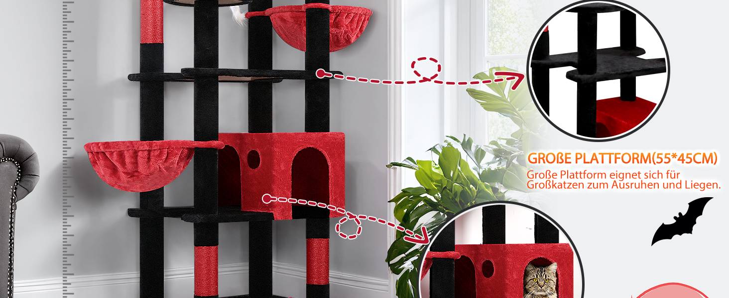 Драбина-будинок для котів Globlazer XXL 209 см з 3 сидіннями, 2 будиночками, 2 кошиками та великою платформою. Стабільна, для 3-5 котів.