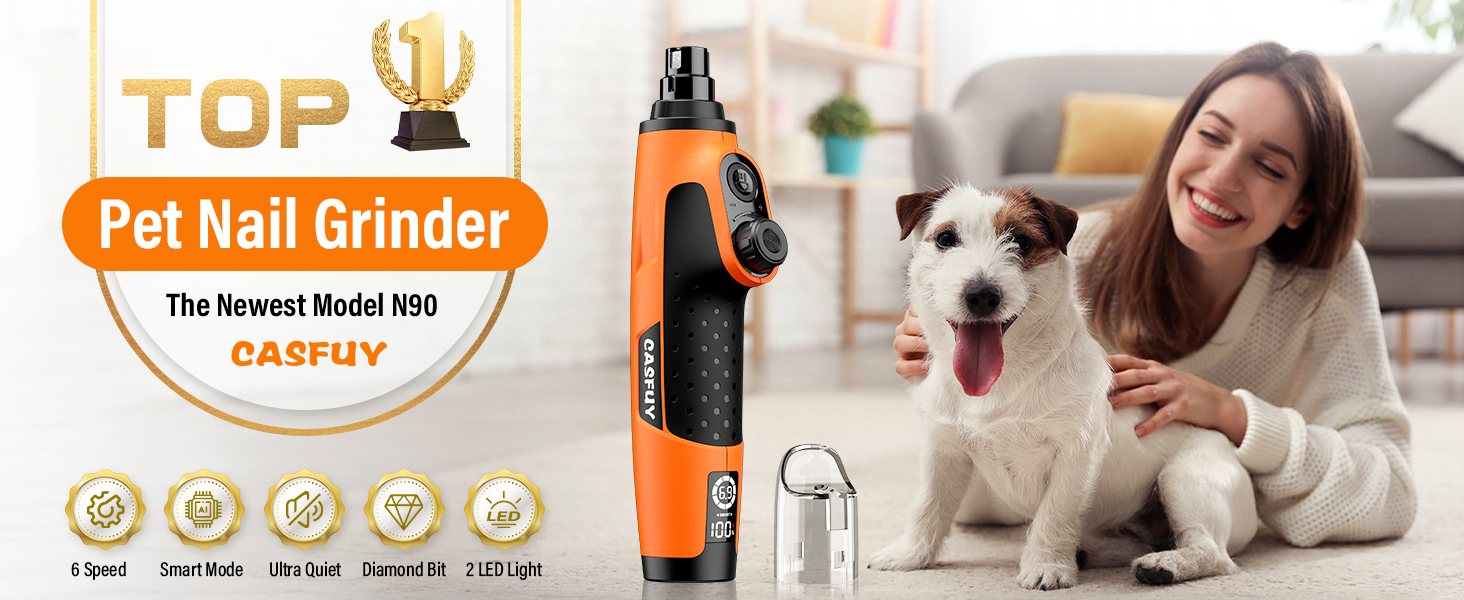 Шліфувальник кігтів для собак Casfuy Smarter Krallenschleifer 6-ступінчатий з LED-підсвіткою, тихий, перезаряджається, для собак та котів великих, середніх та малих порід, оранжевий/західний колір (Sunset Chevron)