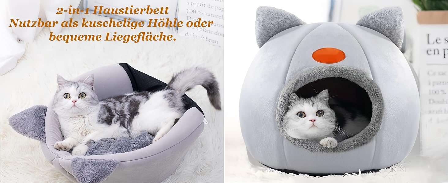 Кігтеточка-будиночок для котів, тепла та м'яка печера-ліжко для кошенят та дорослих котів (сірий, L)