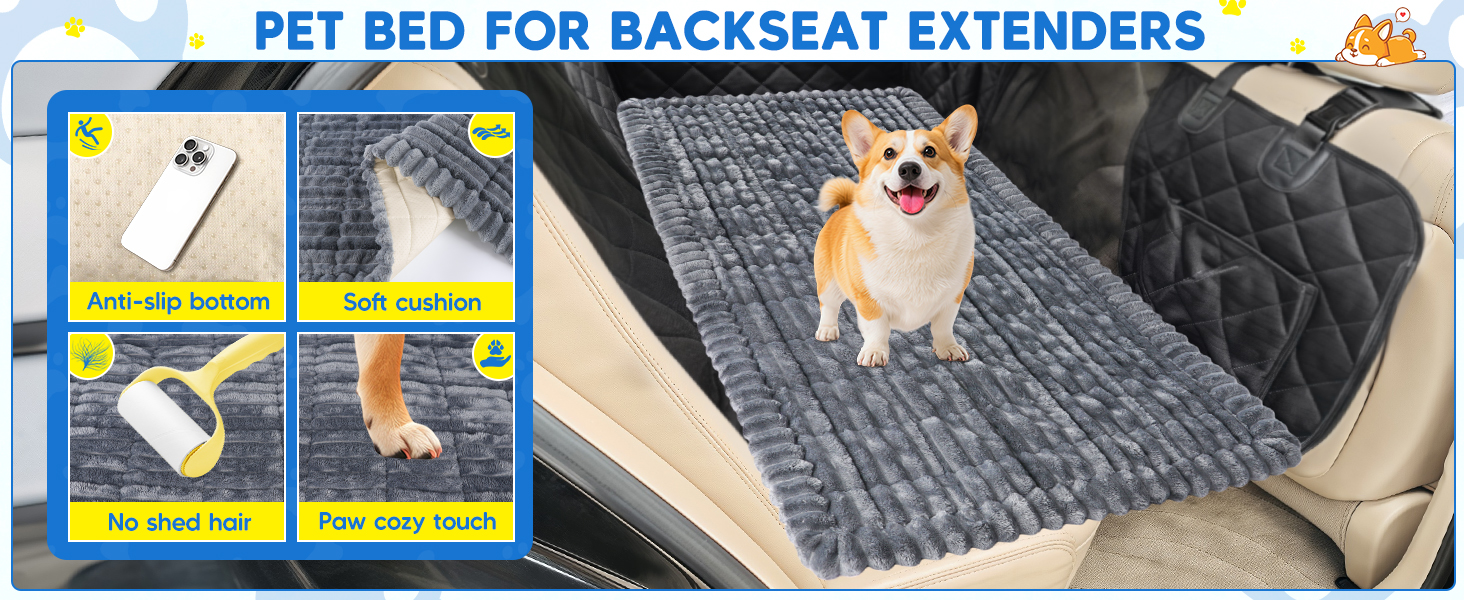 Килимок для собак у машину Loiion, антиковзаюча підстилка на заднє сидіння, м'яка автодеки для собак, 127×62,5x2,5 см, темно-сірий