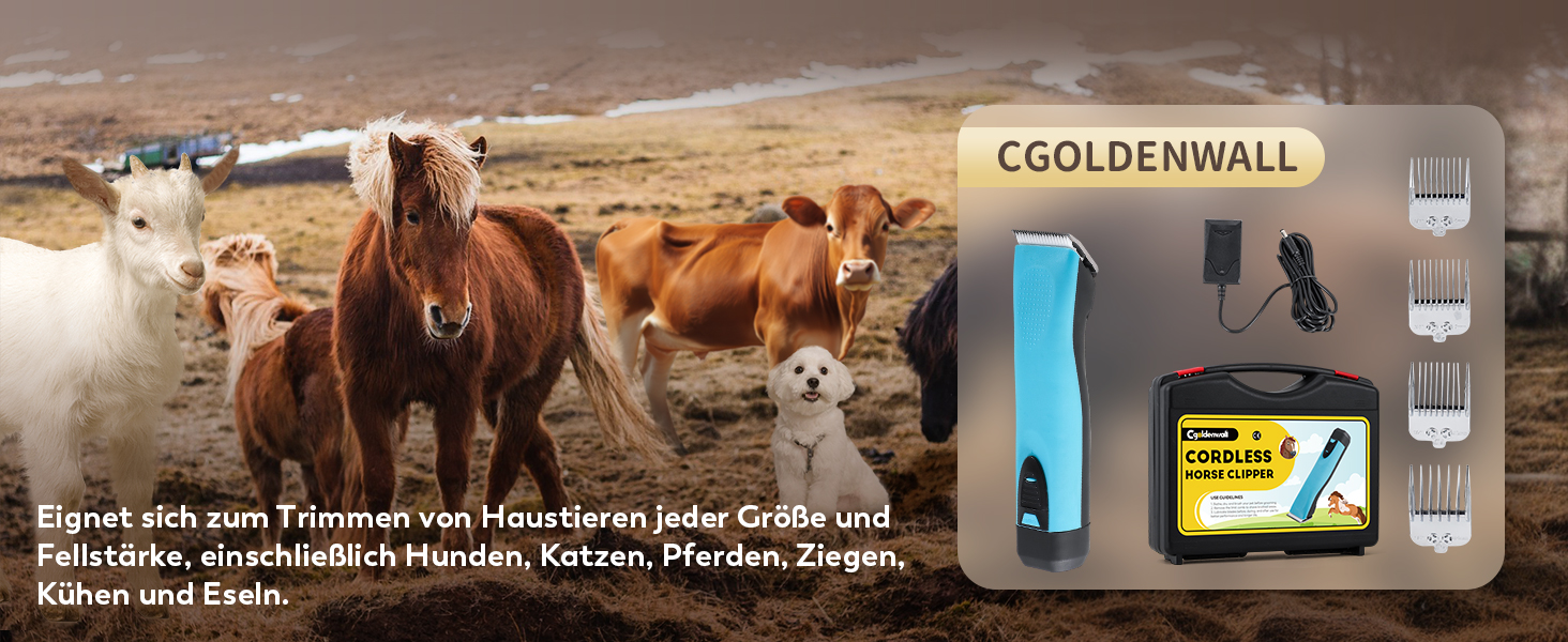 Машина для стрижки тварин CGOLDENWALL CG-CP-9060-1: акумулятор 1400mAh, кабель 3.5м, 3200-4000 об/хв, 2 швидкості, для собак, коней, кіз, корів та тварин з густою шерстю