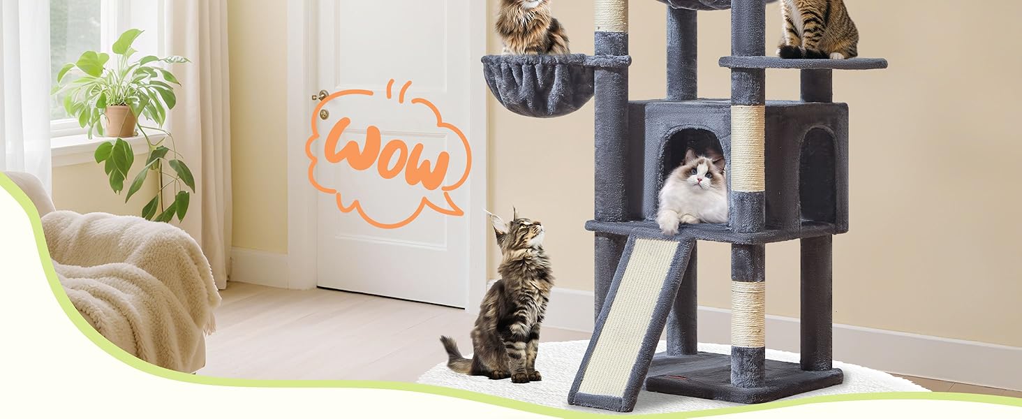 Котячий комплекс Taoqimiao 183 см XXL з будиночком, гамаком, когтеточками та великою платформою (темно-сірий)