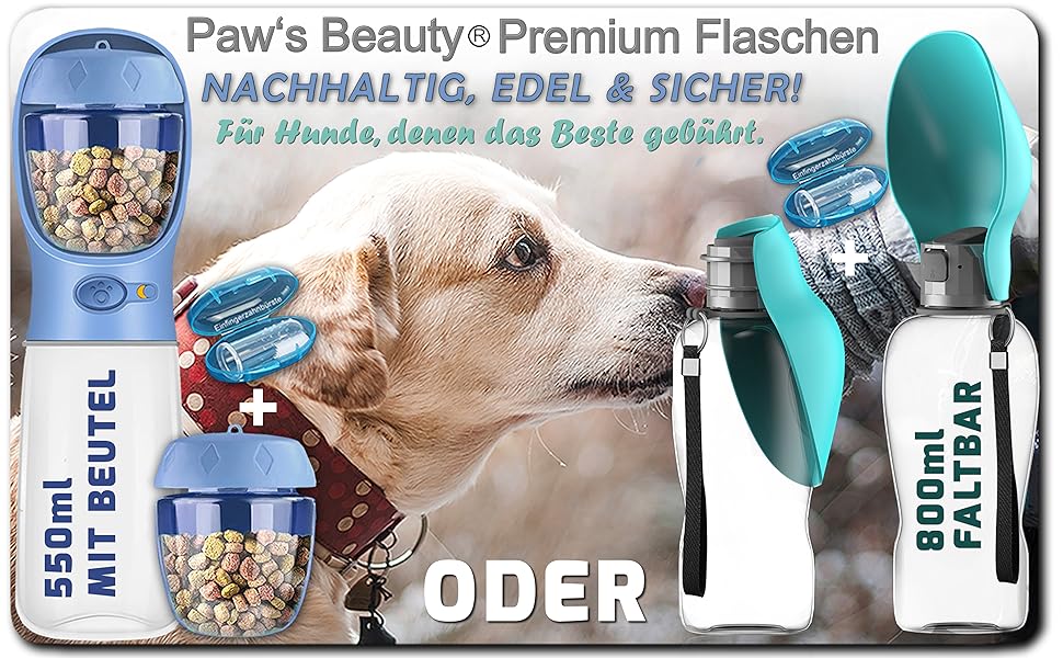 Набір з 2 шт. туристичних пляшок для собак з щіткою | Пляшка для собак 550 мл, вища якість, не протікає | Для подорожей