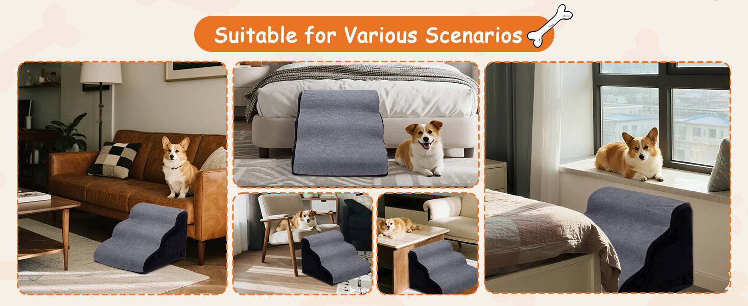 Сходинки для собак Nobleza – 3 сходинки, сірі, 35x56x40 см, з миючим покриттям та протиковзким дном