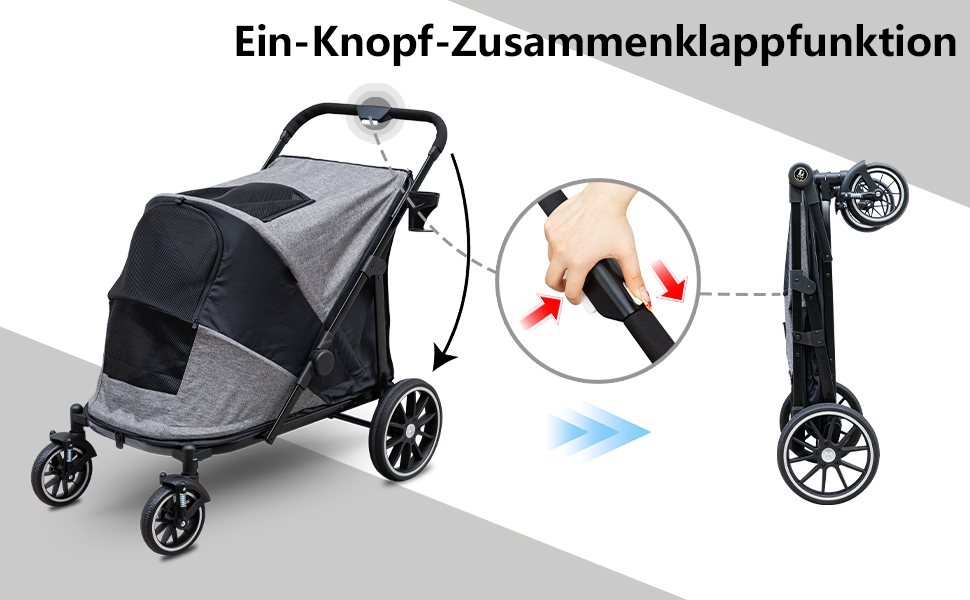 Візок для собак Quolliter: складаний, до 50 кг, для великих собак та котів, сірий, 100 x 48 x 96 см