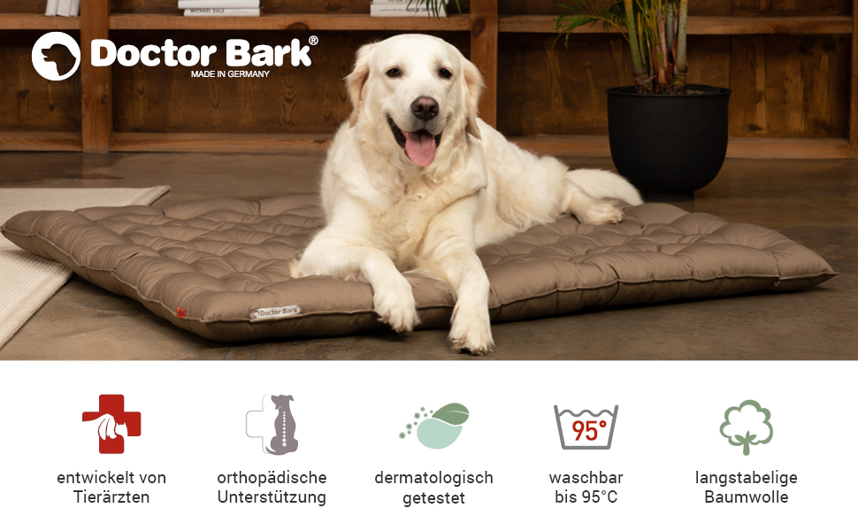 Ортопедичне собаче ліжко Doctor Bark Urban - для великих собак, 80x60 см, сірий колір, Made in Germany. Миється до 95°C.