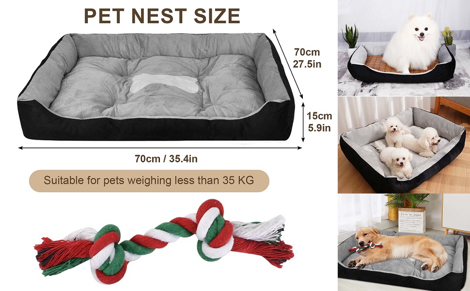 Крісло-ліжко для собак великих порід, м'яке, зручне, чорно-сіре, 90x70 см