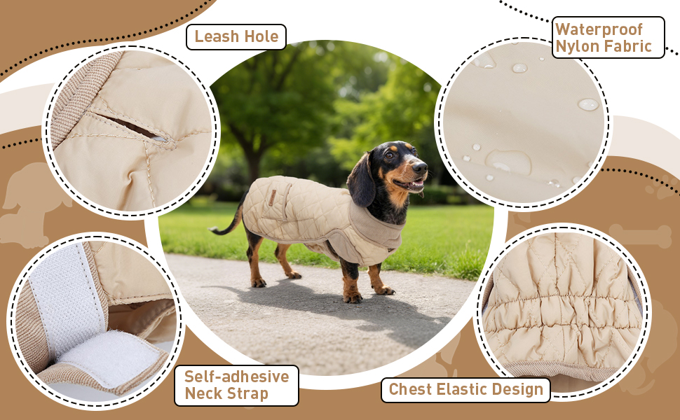Теплий та водонепроникний дощовик для собак (джек-рассел), розкішний комбінезон для собак на вулицю з регульованою жилеткою та кишенею для повірця (Бежевий, S)