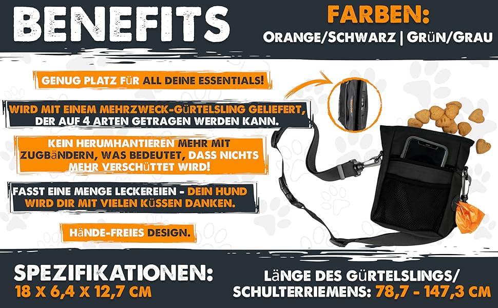 Футляр для ласощів Mighty Paw для собак, 2.0 | Сумка для тренування собак - Лотік для собак - Пет тренінг, сумка для ласощів з ремінцем - Магнітна застібка (Помаранчевий/Чорний)
