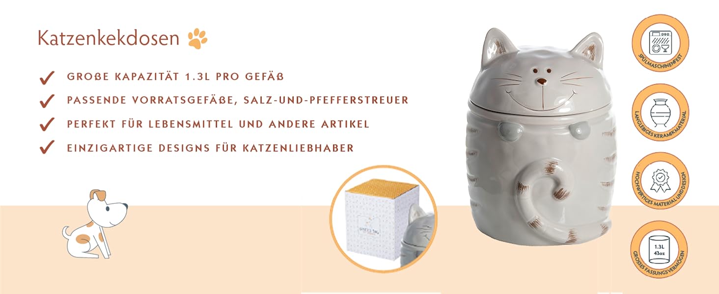 Набір керамічних контейнерів для зберігання Spotted Dog Gift Company, 2 шт. з кришкою, котячий дизайн, куховий декор, подарунок для любителів котів