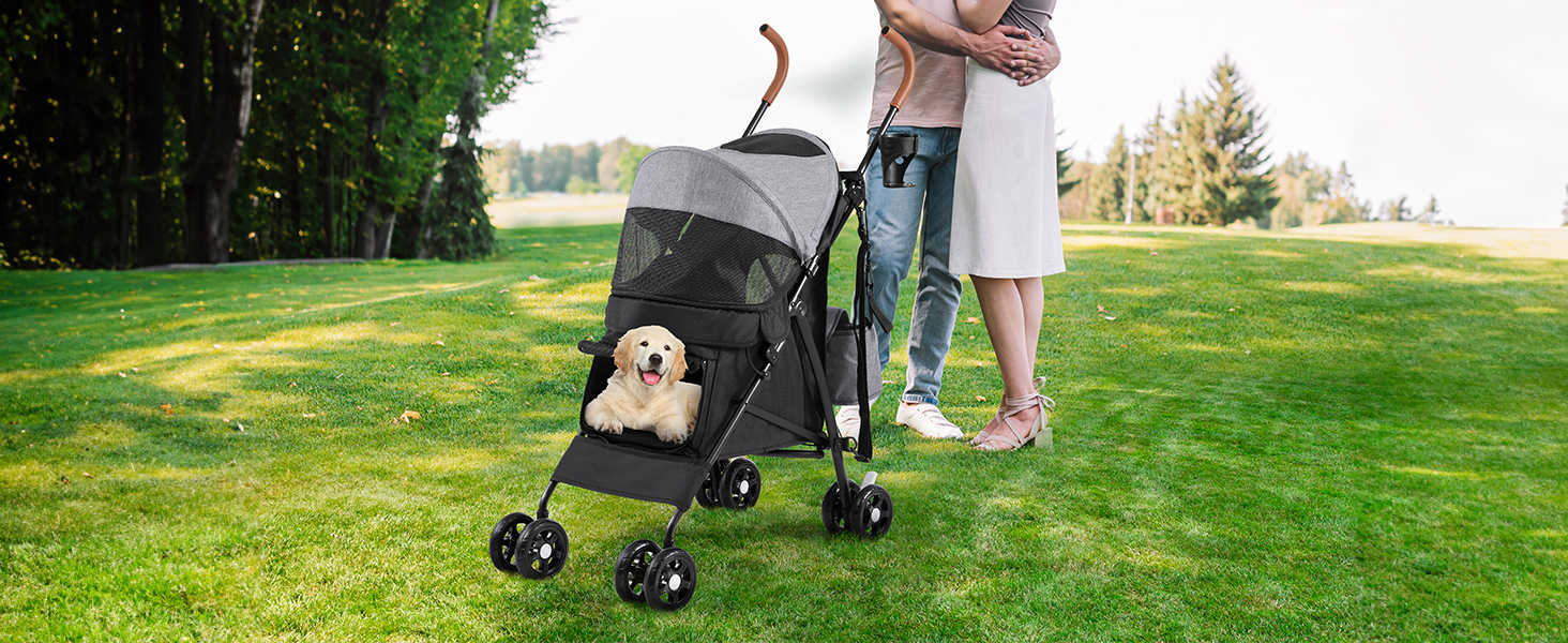 Візок для собак YITAHOME - переноска для тварин до 11,3 кг, з сіткою, тримачем для напоїв, кошиком та переноскою (сірий/чорний)