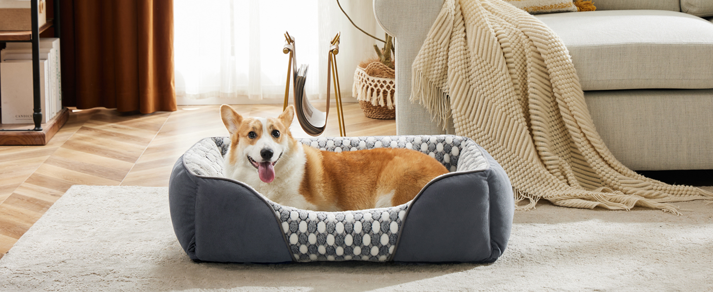 М'яке ліжко для собак великих порід з візерунком у крапку, фланелеве, антистресове, 90x65x23 см, сіро-блакитне
