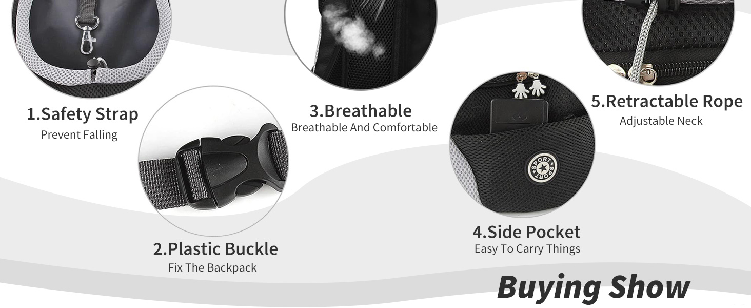 PETCUTE Рюкзак-переноска для собак і котів, чорний, з регульованим ременем, водонепроникним дном та дихаючою передньою кишенею