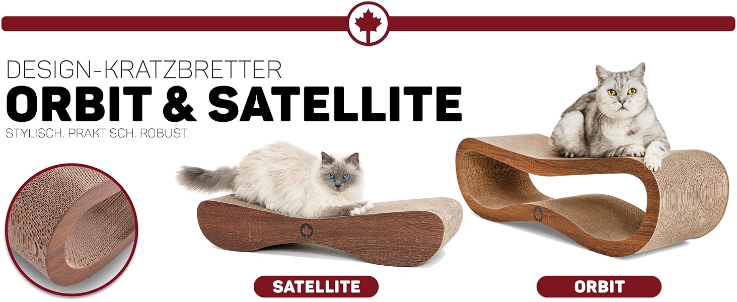 Кігтечка для котів CanadianCat Satellite 2.0 Lounge XXL | З гофрокартону з м'ятою | Колір: горіх | 76 x 24 x 24 см