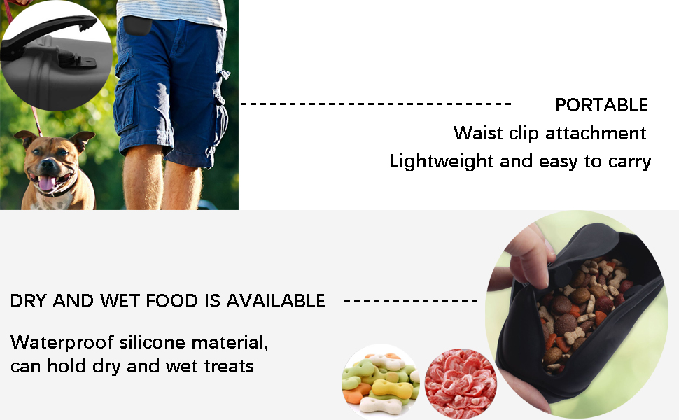 Сумка для ласощів для дресирування собак з силікону, з магнітною застібкою, з кліпсою для пояса, чорного кольору