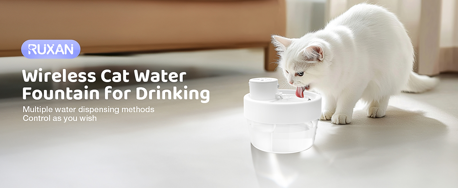 Фонтанчик для котів RUXAN 2L, тихий, з акумулятором 2200mAh, з датчиком руху, 3 режими, для котів та собак, білий (WF06/WF07), поліестер