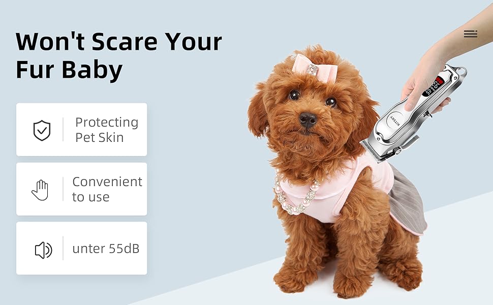 Професійний набір для грумінгу собак: тример для шерсті з акумулятором 2000mAh, 6500rpm, тиха робота, чорний колір