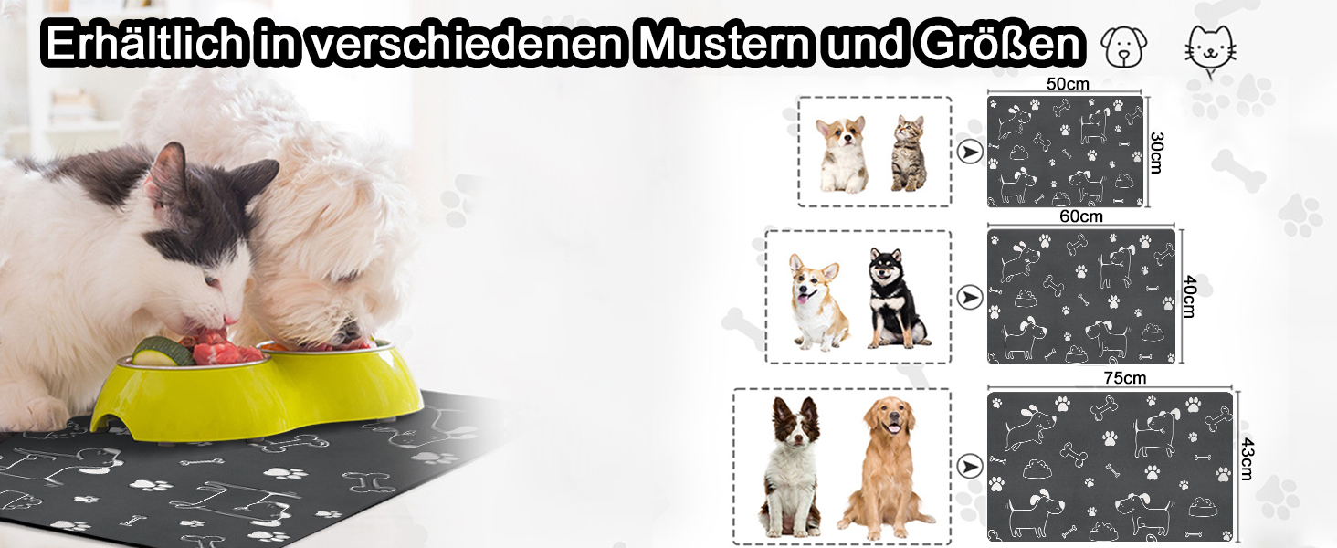 Підкладка під миску для собак та котів, чорна, 40x60 см: нековзна, швидковисихаюча, легко миється