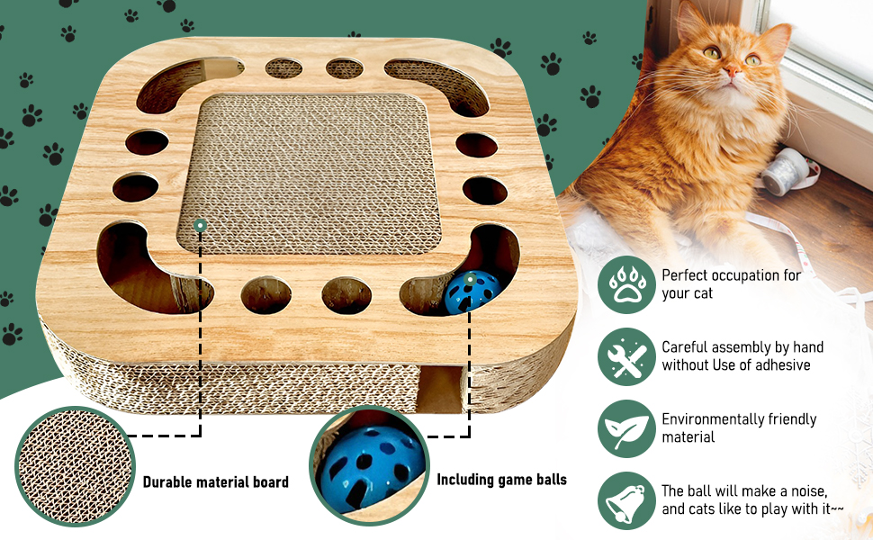 Кігтеточка для котів AUSYIWI з гофрокартону, 33x33x5,5 см - велика та маленька, з аксесуарами та іграшками