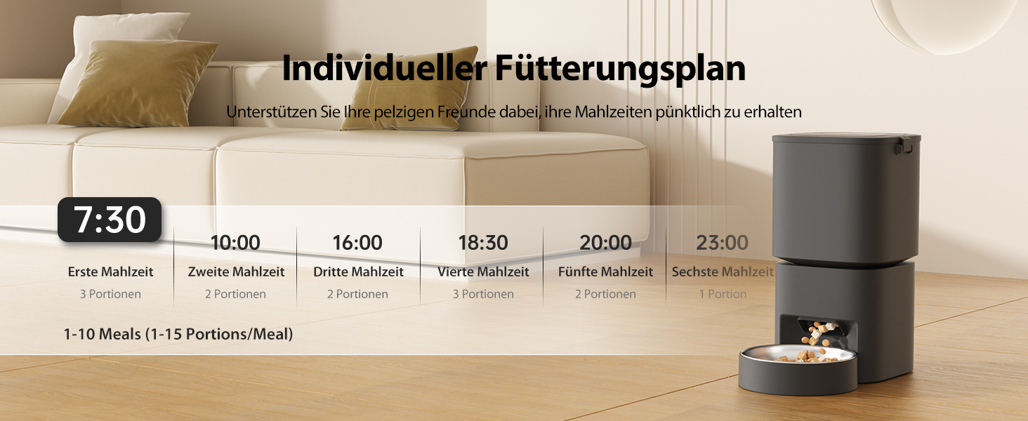 Автомат для годування котів та собак, 5л, чорний. Інтелектуальний диспенсер з програмуванням до 10 прийомів їжі на день