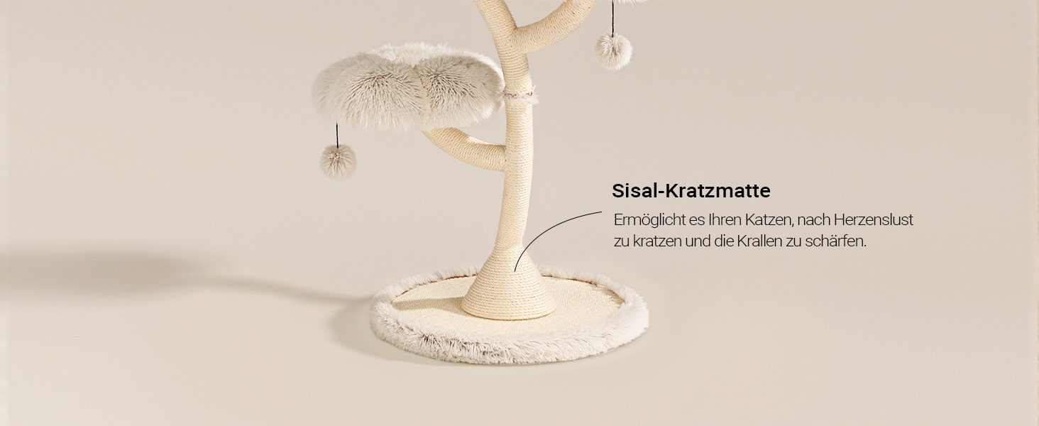 Котячий будиночок-крісло Fudajo з 3 лежаками, котячий комплекс з сизалю та плюшу, висота 125 см, діаметр 59 см, до 15 кг