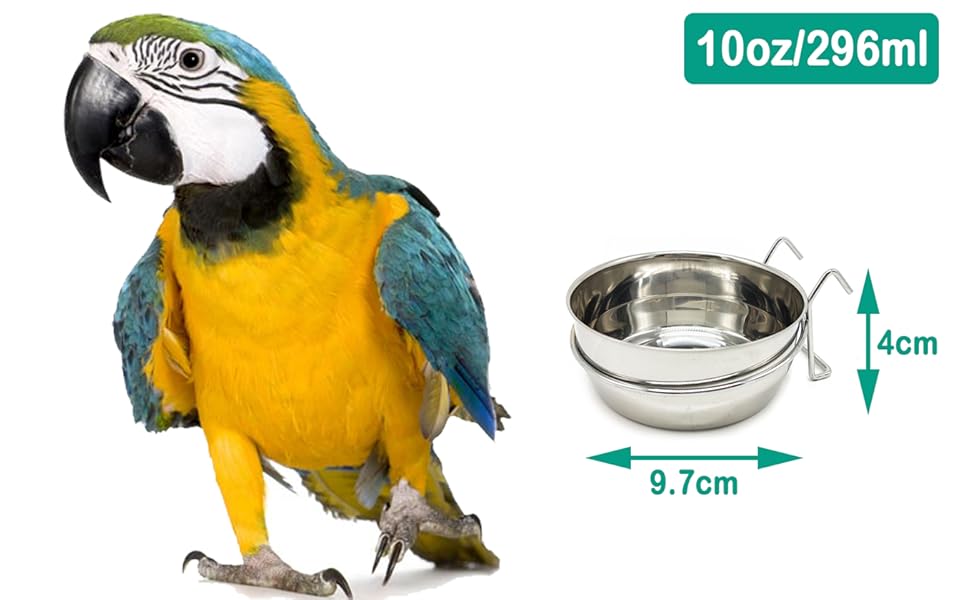 Миска для годування птахів, папуг, тварин та собак (для котів) з нержавіючої сталі, з гачком, 4 розміри