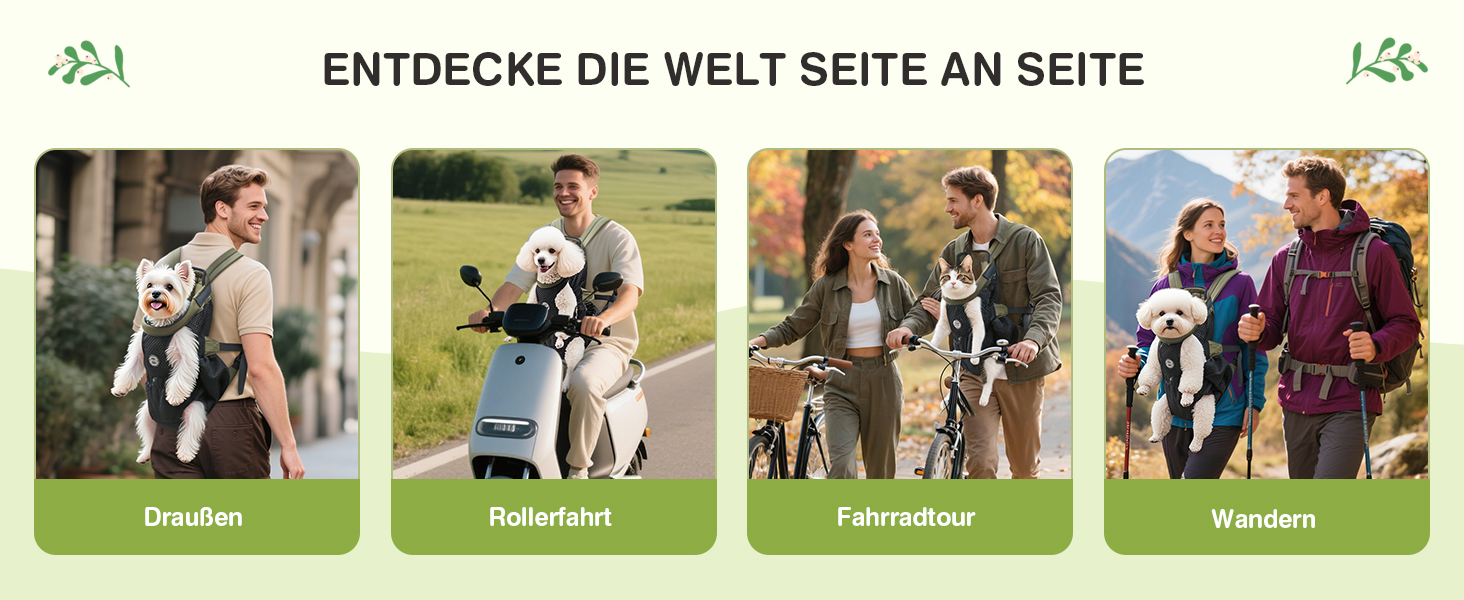 Hunderucksack ALLSOPETS для маленьких собак - Легкий, дихаючий, зручний, з поводком, для подорожей, прогулянок, активного відпочинку (Оливковий, M)