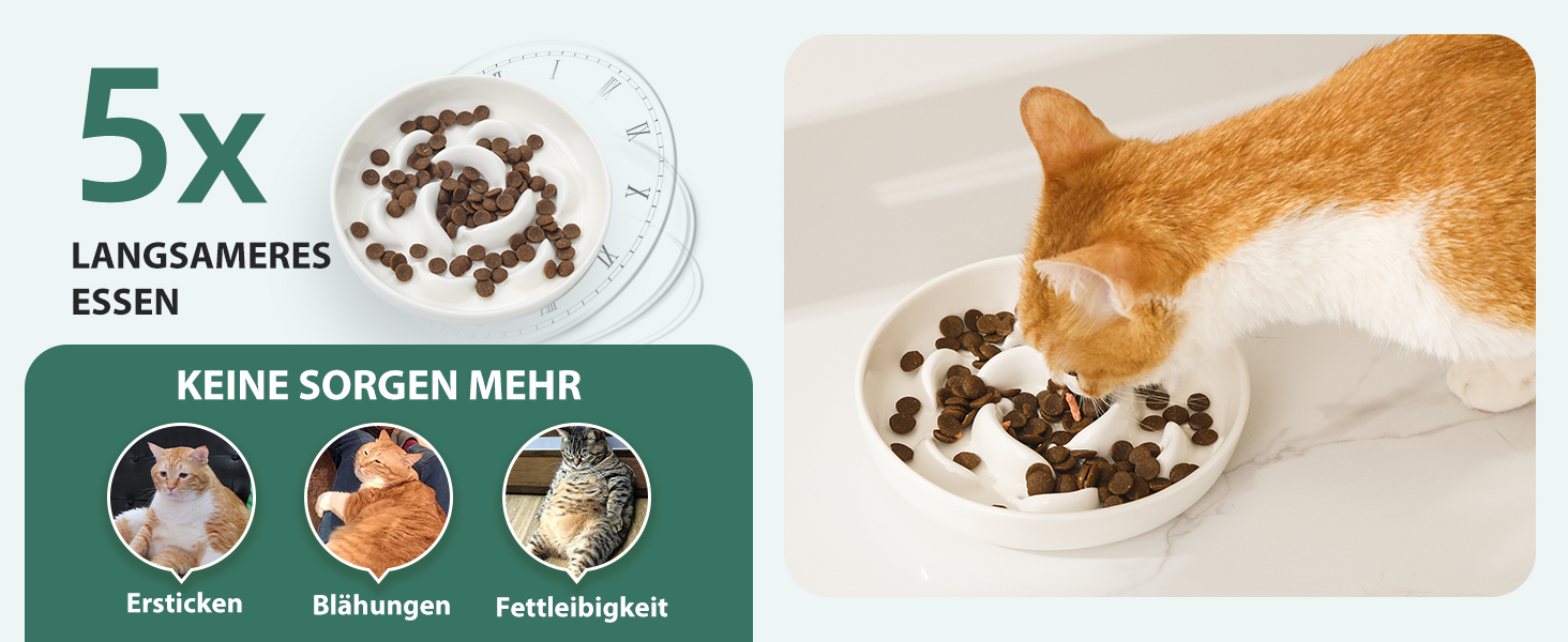 Набір мисок для котів Anti Schling Napf: 2 шт. з кераміки, для повільного годування, білі та блакитні