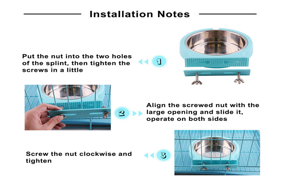 Набір мисок для корму для клітки, підвісні, знімні, з нержавіючої сталі, для собак, котів, дрібних тварин, блакитні, з гофрованим затискачем