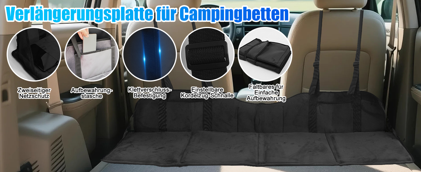 Підлокітник для заднього сидіння автомобіля, розширювач сидіння, флісова підстилка для кемпінгу та сну, універсальний для SUV, MPV та компактних авто (Чорний)