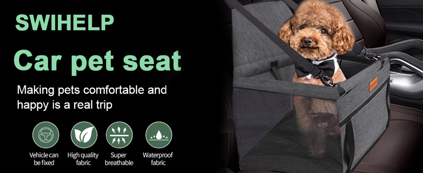 Автокрісло для собак - автокрісло для маленьких собак з ременем, водонепроникне, стабільне, для заднього та переднього сидіння, чорно-сірий (з PVC-трубою)