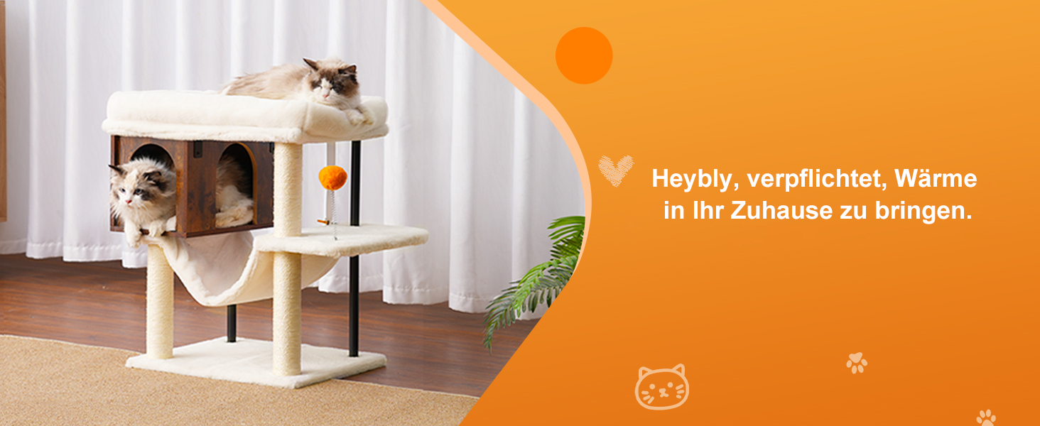 Котячий будиночок з дряпалкою Heybly HCT017WB, 57.5 см, Vintage Brown, велика платформа 54x40 см, сталеві труби, для великих котів