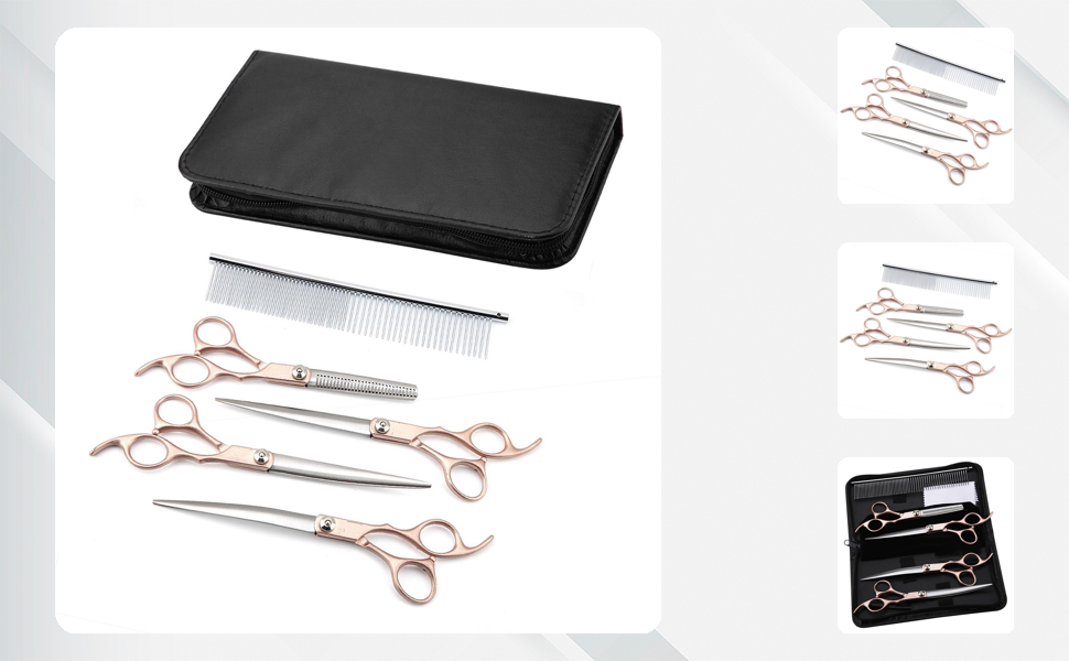 Набір професійних ножиць для грумінгу тварин 4шт, 7 дюймів, з нержавіючої сталі, для собак та котів (золотий)