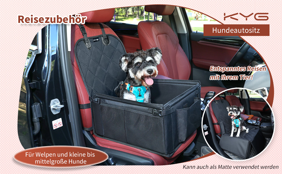 Автокрісло для собак KYG - Стабільне, водонепроникне, неслизьке та стійке до подряпин - для собак малого та середнього розміру - на переднє та заднє сидіння (Чорний) 6696
