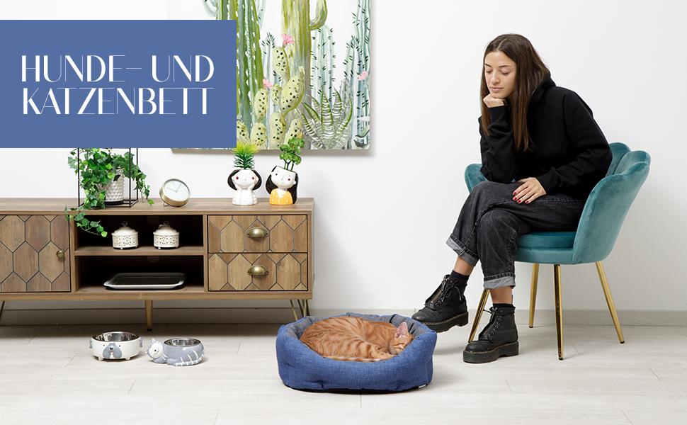 Кругле ліжко для собак та котів Baroni Home, розмір L, 50x65 см, м'яке, зручне, сіре та блакитне, для дому