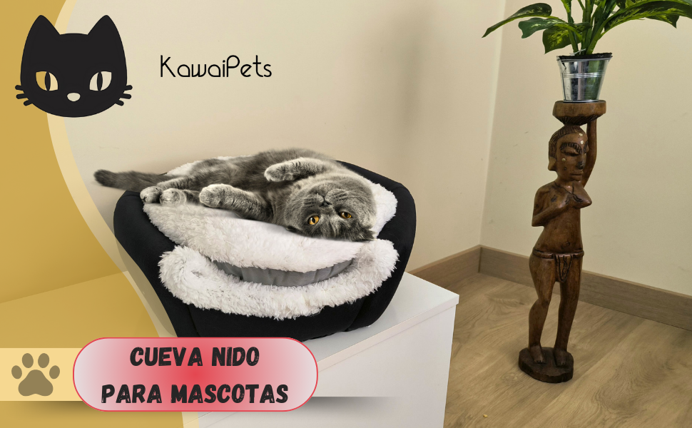 KawaiPets м'яке ліжко-іглу для котів з іграшкою, знімна подушка, подарунковий нашийник