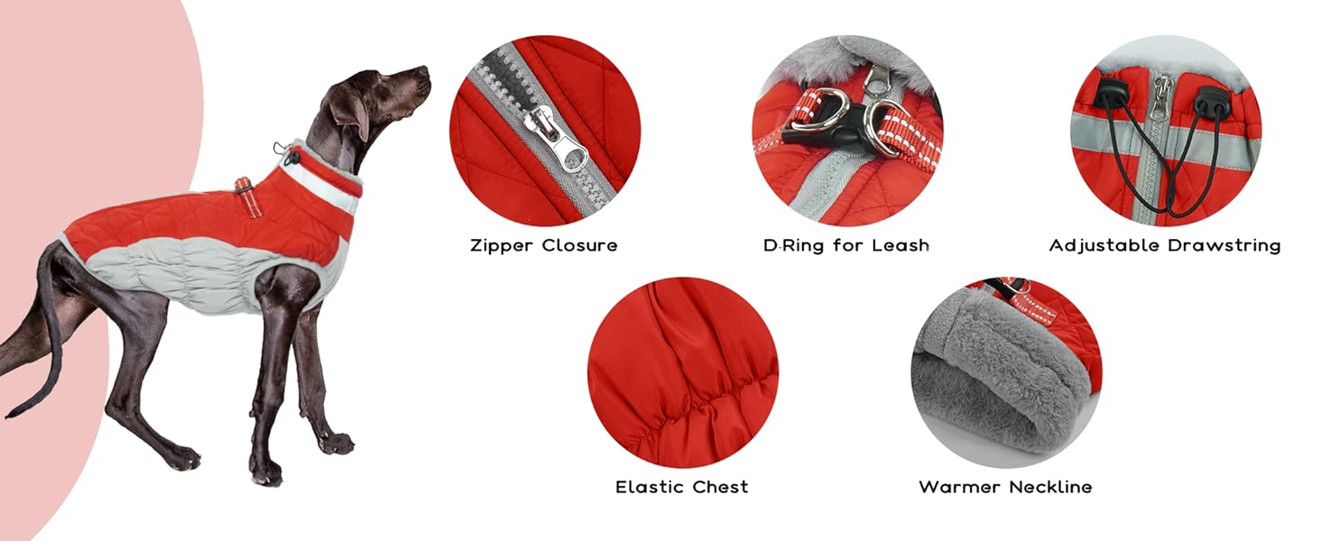 Водонепроникний зимовий теплий одяг для собак: куртка, жилет, пуховик, светр з кільцями D (червоний, 2XL) XXL Червоний