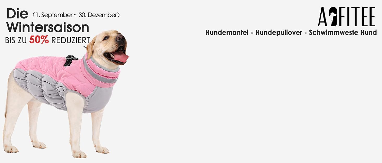 Водонепроникний зимовий одяг для собак AOFITEE: тепла куртка для маленьких та середніх собак, з відбиваючими смугами та блискавкою. Рожевий колір.