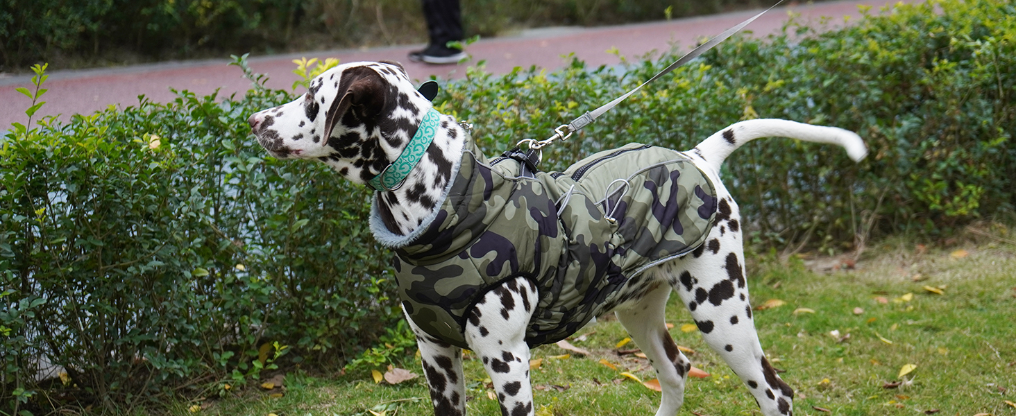Водонепроникний зимовий одяг для собак, теплий куртка для собак з отвором для шлейки, для малих, середніх та великих собак, військовий камуфляж, з світловідбиваючими смугами, блискавка, XL