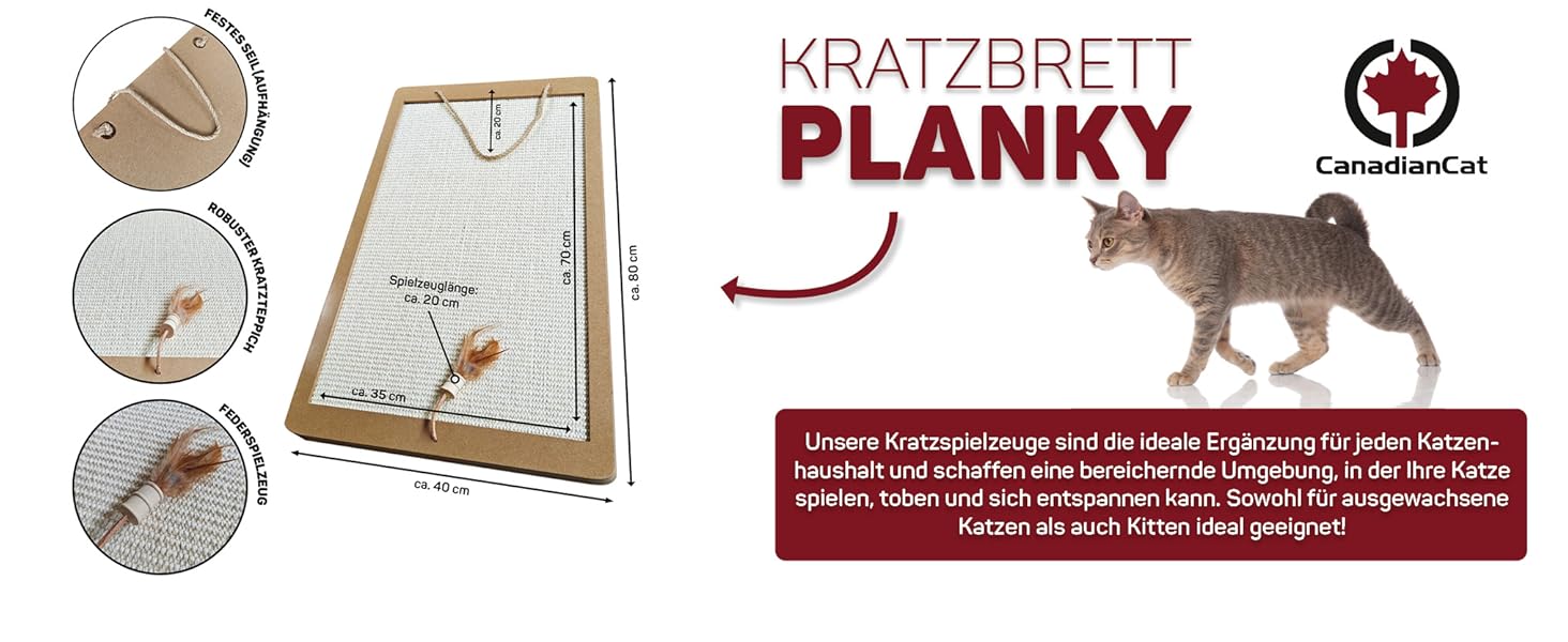 Котячий кігтетоп Planky XXL - великий килимок для дряпання котів з дерева, 70x35 см, 80x40x2 см