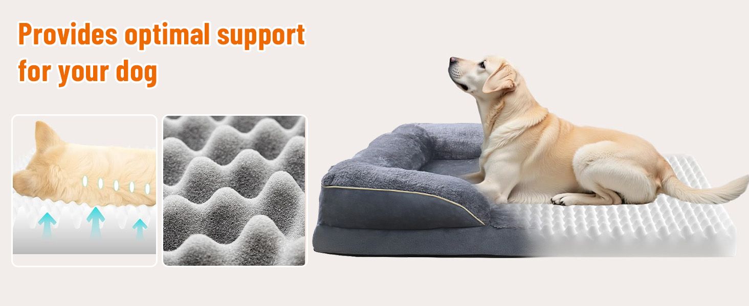 Ортопедичне ліжко для собак, корзина для собак, м'яка підстилка, диван для собак, подушка для собак, корзинка для собак з високим бортиком, знімний та пральний чохол, 91 x 69 x 18 см, неслизьке дно