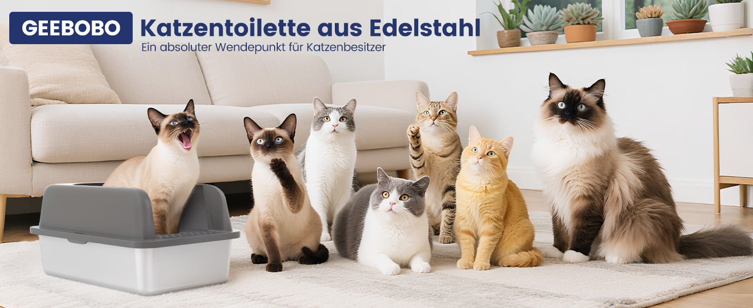 Лотки для котів Katzenklo Edelstahl XL: нержавіюча сталь, 60x40x30 см, з лопаткою та килимком, для великих котів