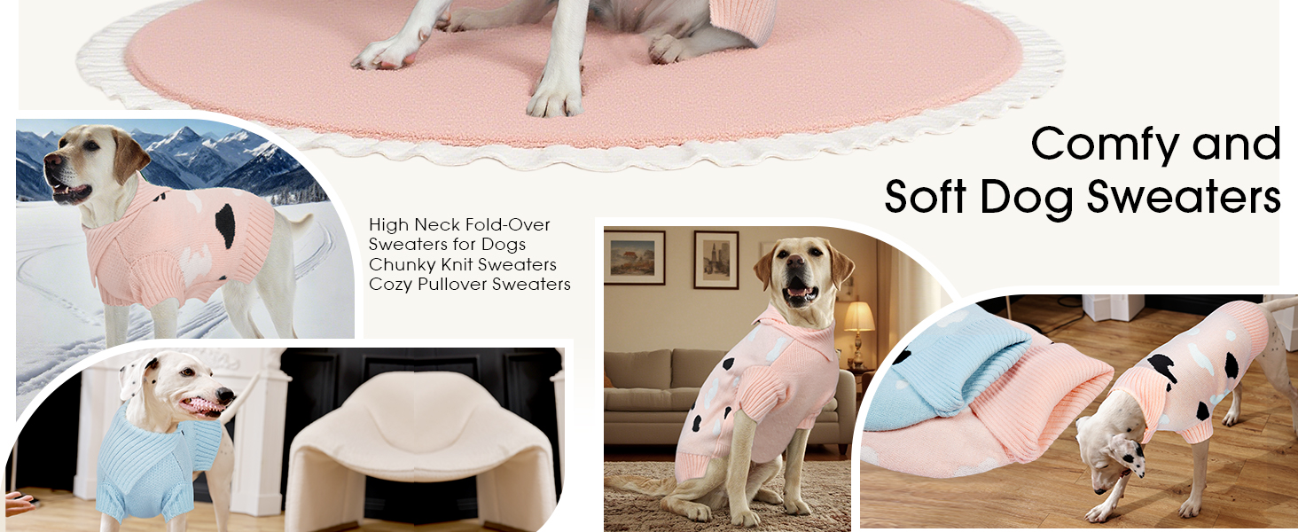 Теплий в'язаний пуловер для собак Куосер з рожевим коміром - зручний та м'який одяг для маленьких собак, підходить для зимового використання в приміщенні та на вулиці